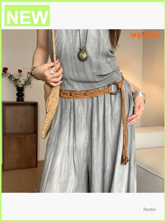 Boho Braided Waist Belt Hand-Woven Wax Rope Tassel Belt 2 inch Wide main image 4